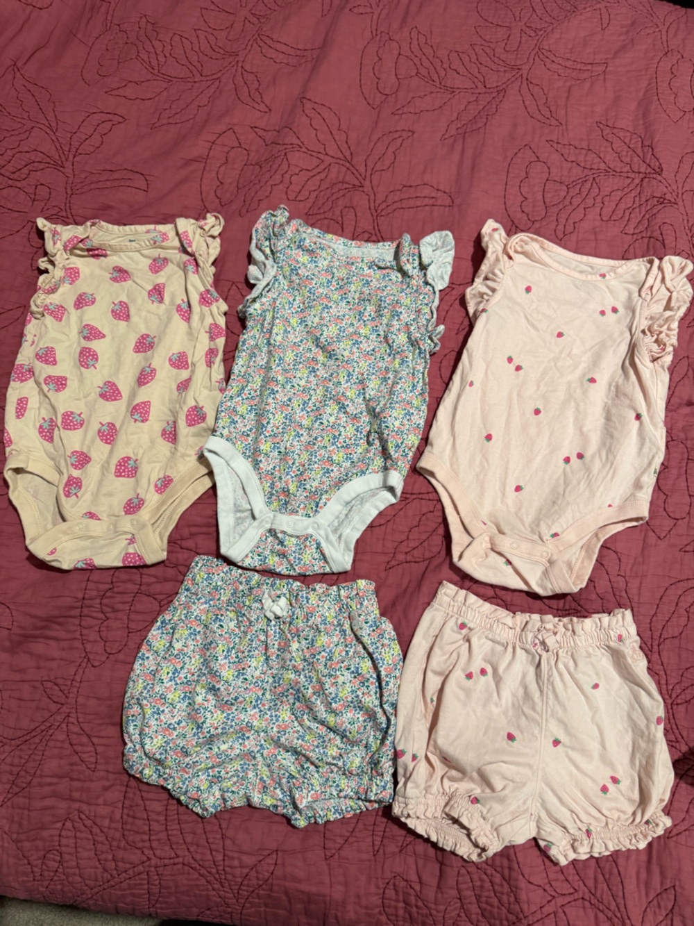 BabyGAP Organic Cotton Onesie Sets wBloomer Shorts Strawberries and Floral